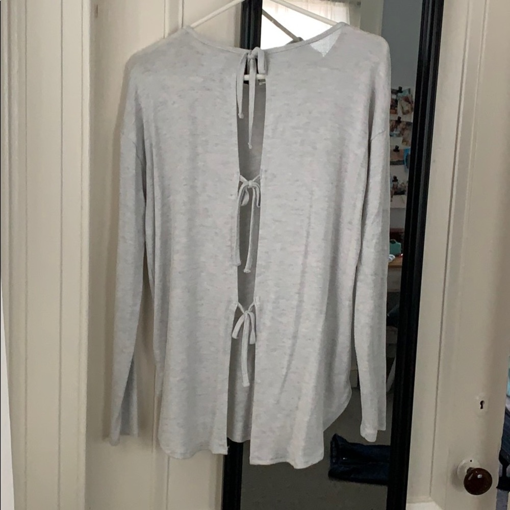 aerie Light Gray Open-Back Long Sleeve Tie Top